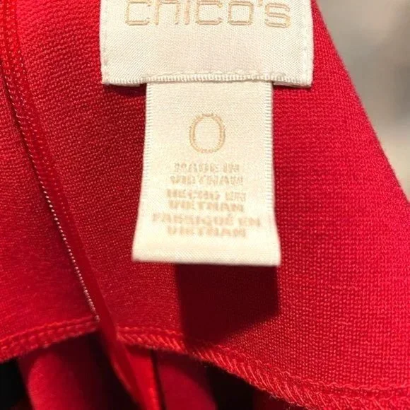 Chico’s Red Dress Bell Flare 3/4 Sleeves Midi Women Valentine Round Neck Holiday - Picture 8 of 11